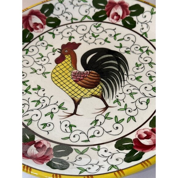 Vintage UCAGCO Hand-Painted Ceramic Rooster& Roses Provincial Plate  9.75 Inch - Picture 2 of 4